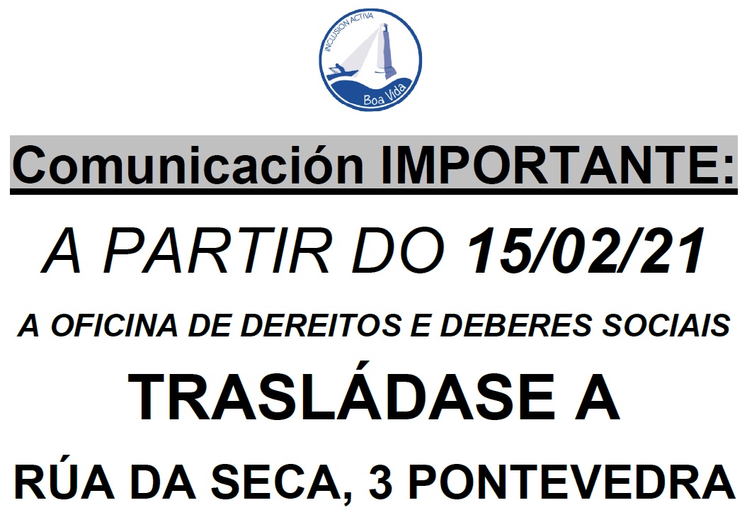 Comunicación importante traslado da Oficina de Dereitos e Deberes Sociais