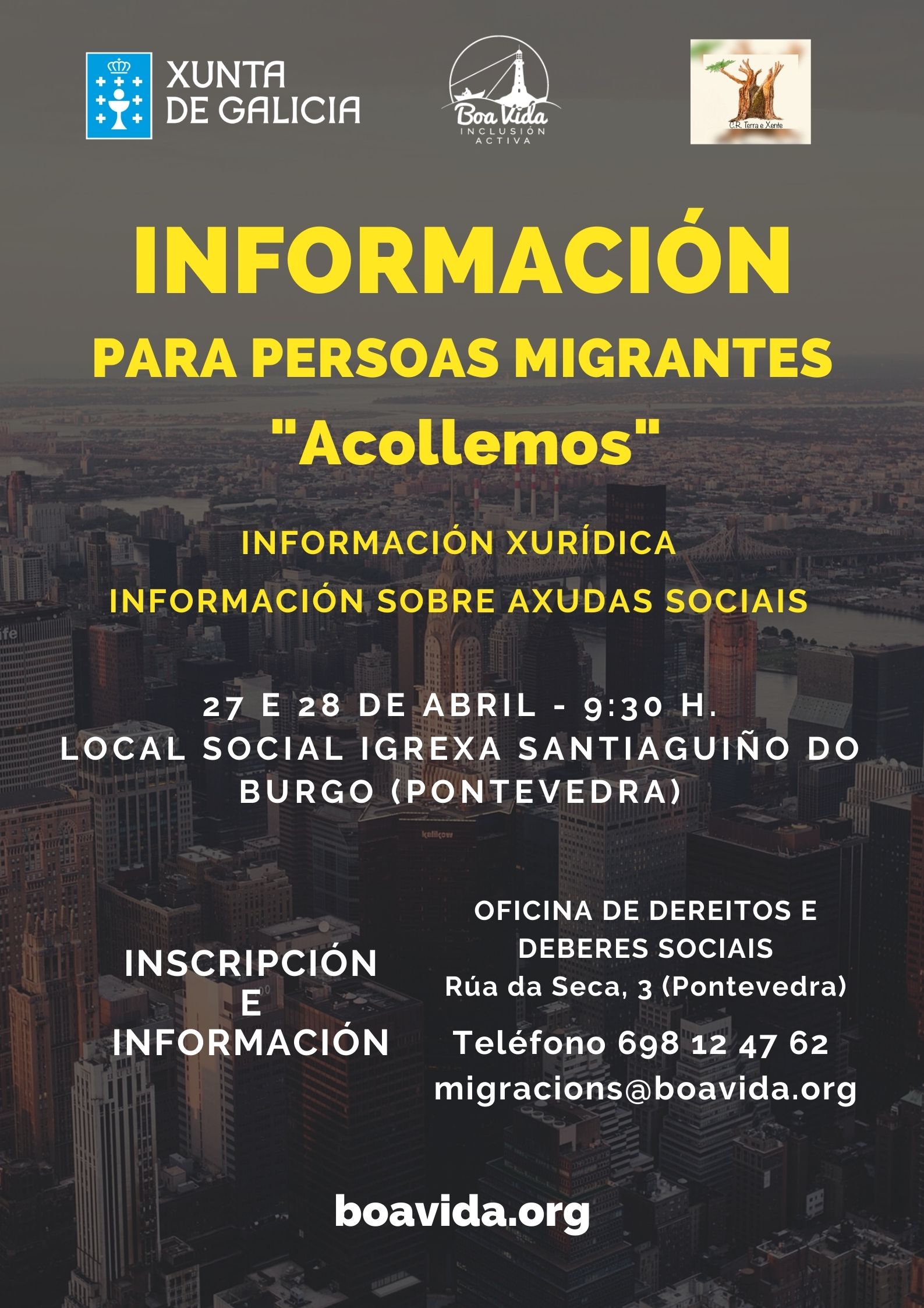 Cartel Información para persoas migrantes "Acollemos"