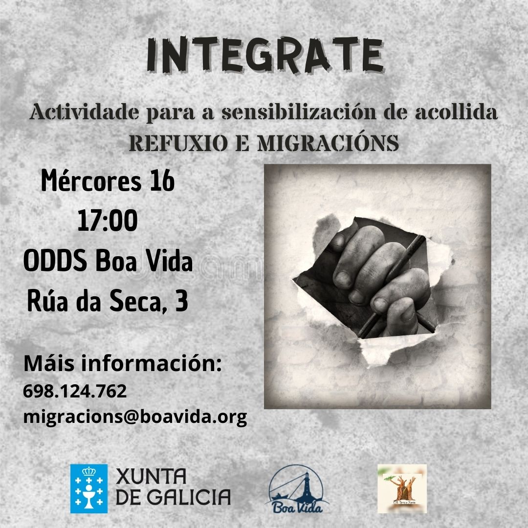 Cartel Intégrate Actividade para a sensibilización de acollida Refuxio e Migracións