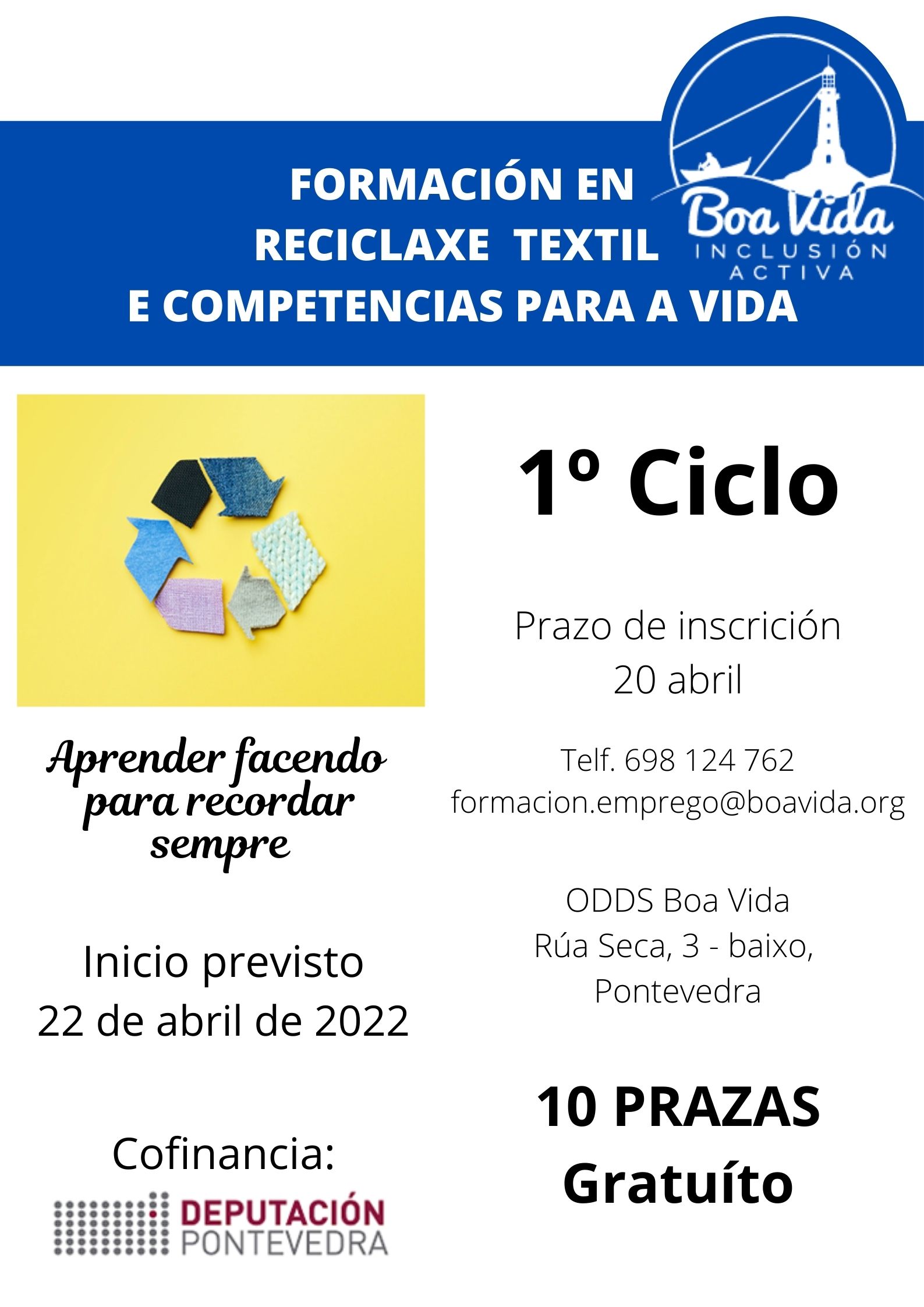 Cartel Formación en reciclaxe textil e competencias para a vida 2022